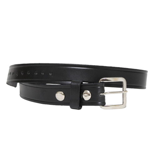 Handcrafted black genuine cowhide leather belt with polished chrome buckle and snap details, made in USA, part of Amish Made, Clothing and Accessories, Health & Wellness, and Best Sellers collections.