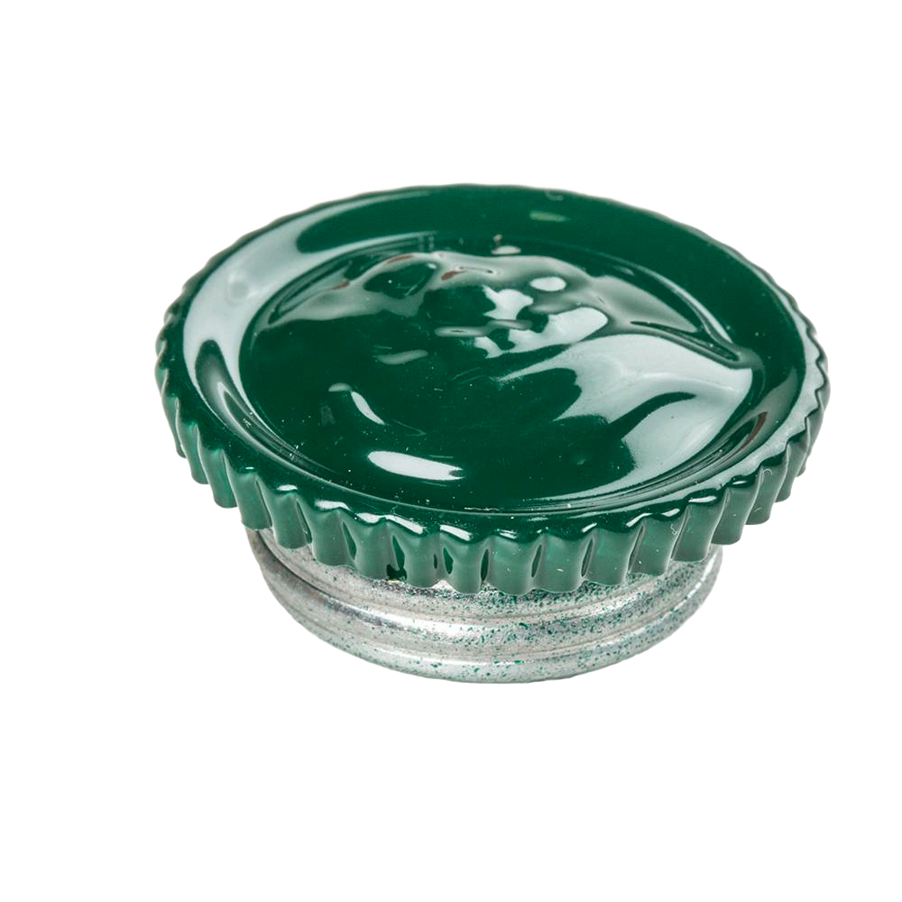 Deep green replacement filler cap with ridged edge and smooth glossy top, handcrafted for galvanized lanterns, featured in Lamps & Lighting, Emergency Supplies, and Parts and Accessories collections.