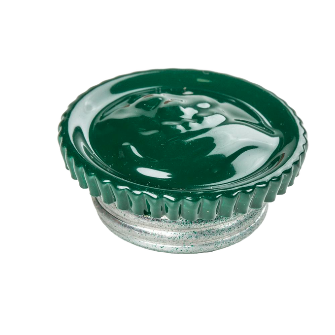 Deep green replacement filler cap with ridged edge and smooth glossy top, handcrafted for galvanized lanterns, featured in Lamps & Lighting, Emergency Supplies, and Parts and Accessories collections.