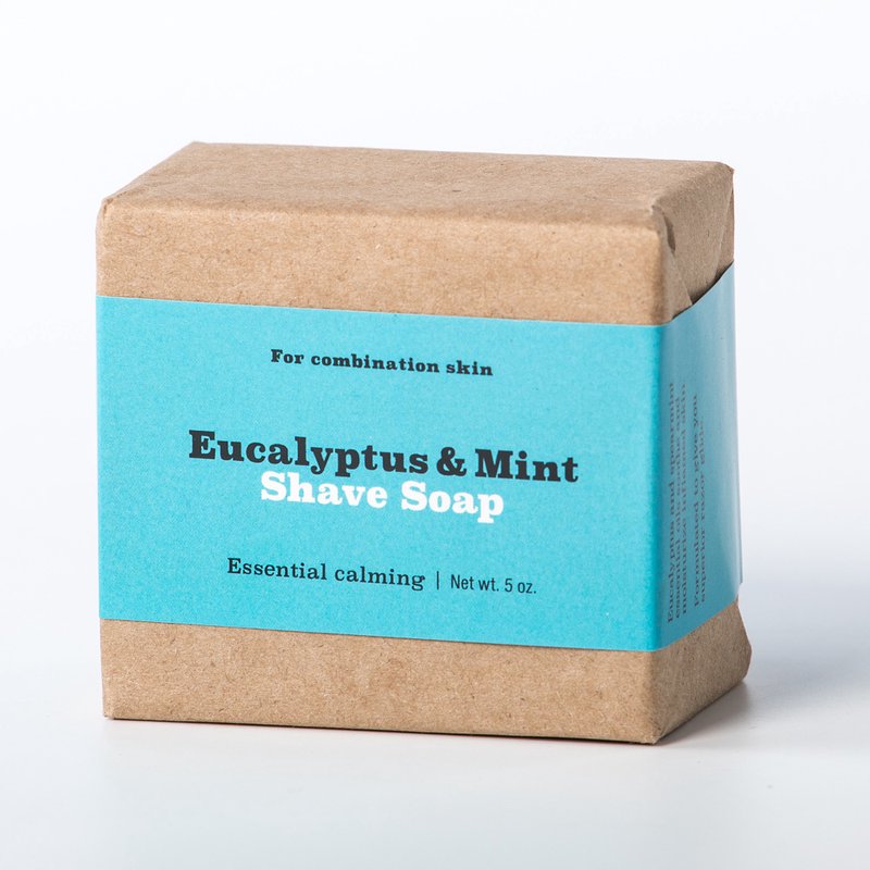 Handcrafted Natural Eucalyptus and Mint Shaving Soap wrapped in kraft paper with turquoise label, soothing blend ideal for sensitive skin, Health & Wellness, Grooming, Soaps, USA Made, Best Sellers collections.