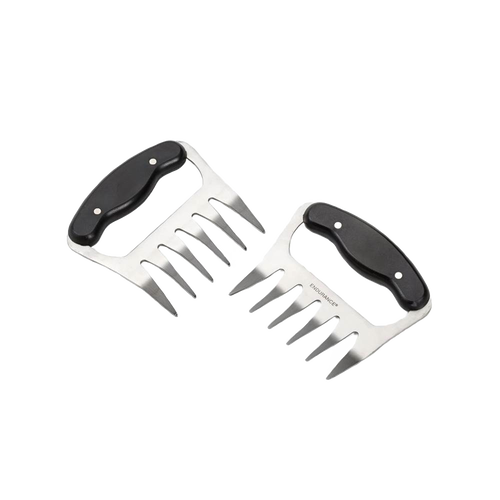 Pair of stainless steel meat shredding claws with black ergonomic handles, perfect for pulling pork and smoked meats, featured in Kitchen & Food and Kitchen Gadgets collections.