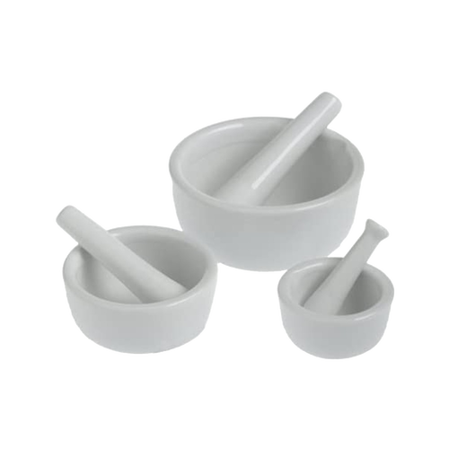 Set of three white porcelain mortar and pestles in varying sizes for grinding and blending ingredients, perfect for Kitchen & Food, Food Prep, and Cooking Helpers collections.