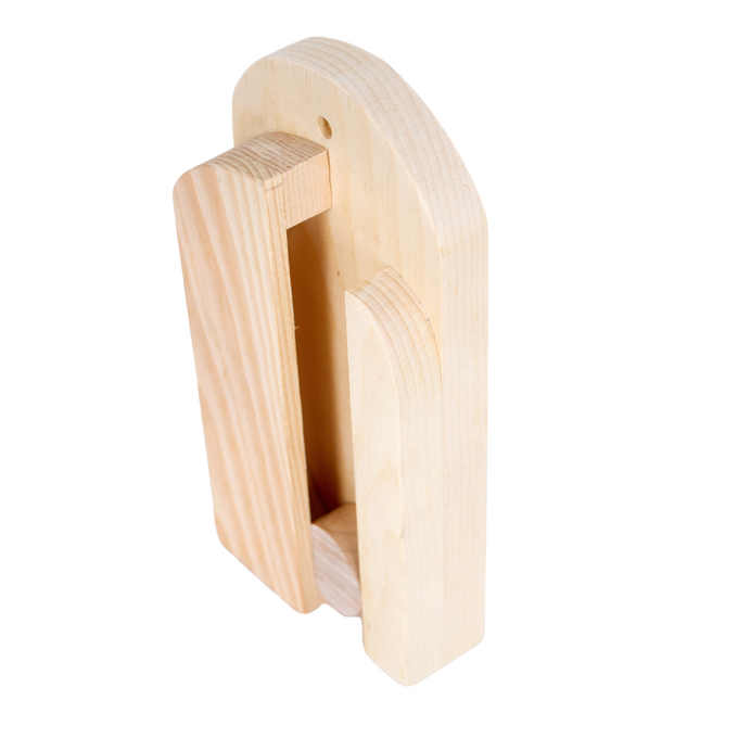 Handcrafted Amish made wooden wall broom holder with sliding ball mechanism for secure broom storage, perfect for Home & Decor, Cleaning Utensils, Household Helpers, USA Made, and Best Sellers collections.