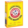 Bright yellow box of Arm & Hammer Super Washing Soda laundry booster with bold red and blue logo, highlighting its use for laundry, kitchen, silver, and outdoor furniture cleaning, made in USA and popular in Household Cleaning, Laundry Supplies, and Home & Decor collections.
