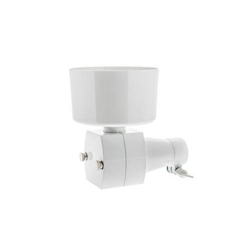 White grain flake mill attachment designed for stand mixers, made for kitchen and baking supplies, ideal for fresh-rolled grains in cooking and baking helpers collections.