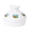 White glass lamp shade featuring pastoral alpine meadow scenes with mountains and red flowers, designed for oil lamps in Lamps & Lighting and Parts and Accessories collections.