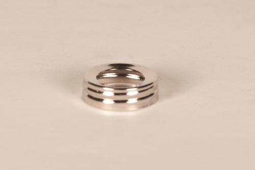 Polished metal thread ring designed for oil lamp caps with a 1-inch male coarse thread, compatible with most glass fonts, featured in Lamps & Lighting, Parts and Accessories, and Best Sellers collections.