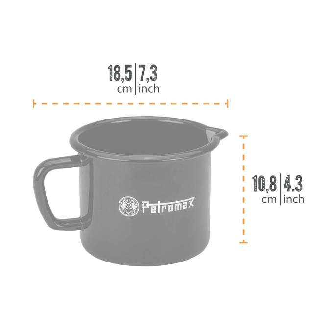 Gray enameled steel milk pot with sturdy handle and pour spout, handcrafted for durable use in Farm, Garden & Tool, Kitchen & Food, Camping, Cookware, Pots and Pans, and Best Sellers collections.