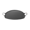 Handcrafted cast iron pizza pan with stainless steel handles featuring a hanging groove, designed for quick, even heating and natural non-stick cooking, part of Kitchen & Food, Cookware, Cast Iron, and Best Sellers collections.