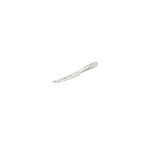 Lightweight stainless steel soft cheese knife with vented thin blade and forked tip, ideal for slicing brie, goat cheese, and mozzarella in Kitchen & Food and Food Prep collections.