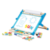 Handcrafted double-sided tabletop easel with magnetic dry-erase board featuring colorful alphabet magnets, chalk, marker, and paper roll, ideal for children's arts and crafts in Toys, Books & Games and Promo Eligible collections.