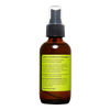 Amber glass spray bottle with a green label detailing natural leave-in conditioner and detangler features, highlighting a citrus scent and vegan formula in Health & Wellness and Grooming collections.