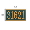 Rectangular green and gold custom address plaque with raised numbers, handcrafted and made in USA, featured in Home & Decor, Mailboxes and Address Signs, and Best Sellers collections.