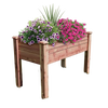 Handcrafted cedar elevated garden bed standing nearly 3 feet tall, filled with purple and pink blooming flowers, designed for easy organic gardening, featured in Farm, Garden & Tool and USA Made collections.