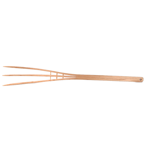 Handcrafted antique-style bent wood hay fork made by Amish artisans, lightweight and durable for farm, garden, and tool use, featured in best sellers and promo collections.