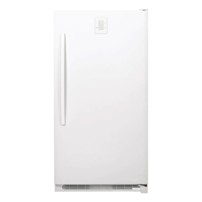 Tall white upright freezer with a single door, minimalist handle, and temperature control panel, handcrafted in the USA and featured in Amish Made and Appliances collections.