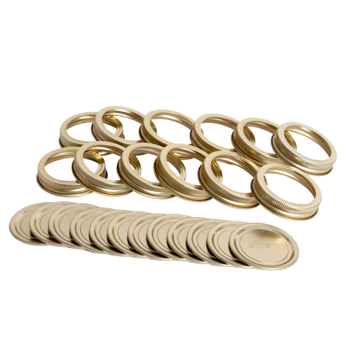Set of 12 superb quality canning jar lids and bands with BluSeal™ technology, crafted in USA for reliable sealing in Kitchen & Food and Food Preservation collections.