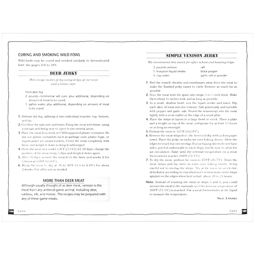Back cover of a handcrafted guidebook featuring detailed instructions on processing and preserving meat, fish, and game with safety tips, part of Toys, Books & Games and Canning and Preserving Books collections.