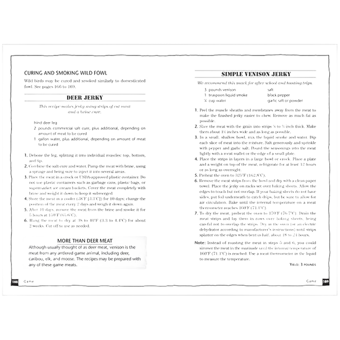 Back cover of a handcrafted guidebook featuring detailed instructions on processing and preserving meat, fish, and game with safety tips, part of Toys, Books & Games and Canning and Preserving Books collections.
