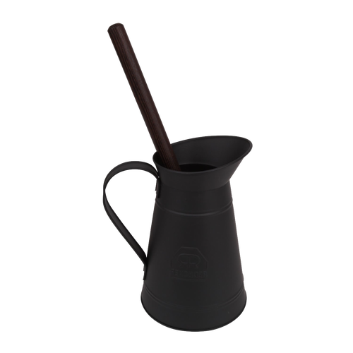 Black metal holder with a sleek handle paired with a toilet brush featuring an oiled thermowood handle, handcrafted for stylish and functional bathroom cleaning in Home & Decor and Household Cleaning collections.