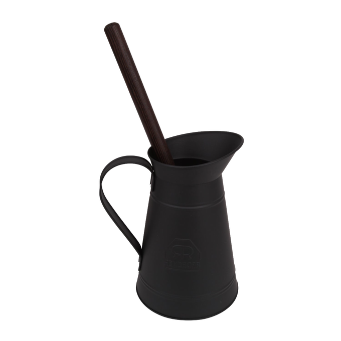 Black metal holder with a sleek handle paired with a toilet brush featuring an oiled thermowood handle, handcrafted for stylish and functional bathroom cleaning in Home & Decor and Household Cleaning collections.