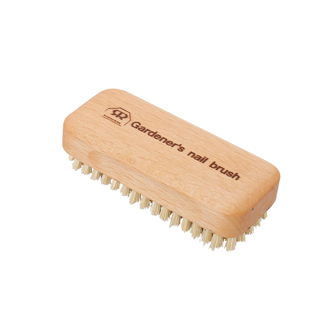 Handcrafted natural scrub brush with stiff plant fiber bristles and smooth wooden handle, designed for effective nail cleaning after gardening; featured in Health & Wellness, Grooming and Personal Hygiene, Best Sellers, and Promo Eligible collections.