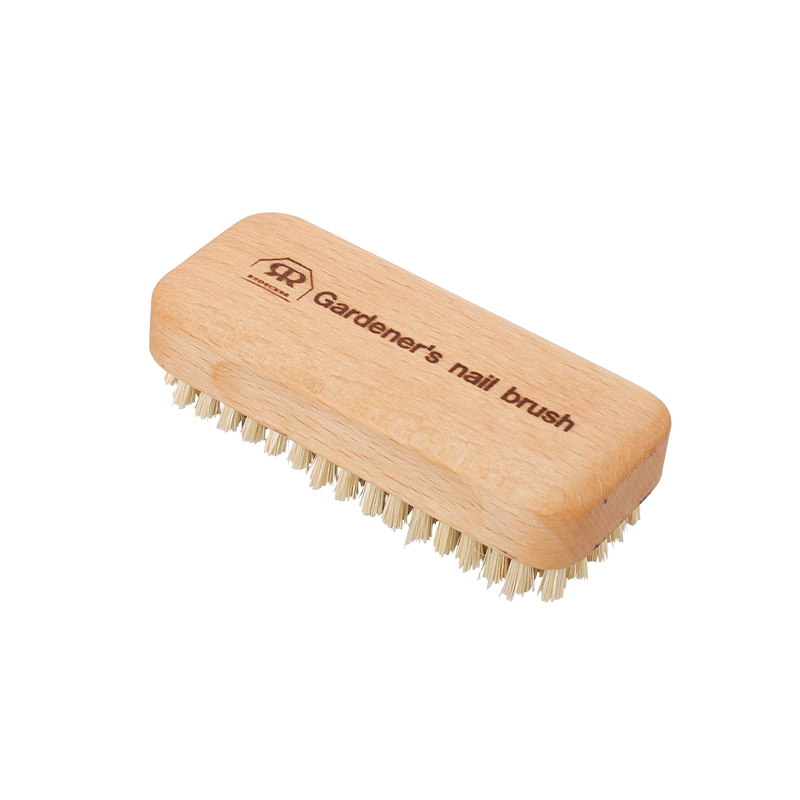 Handcrafted natural scrub brush with stiff plant fiber bristles and smooth wooden handle, designed for effective nail cleaning after gardening; featured in Health & Wellness, Grooming and Personal Hygiene, Best Sellers, and Promo Eligible collections.