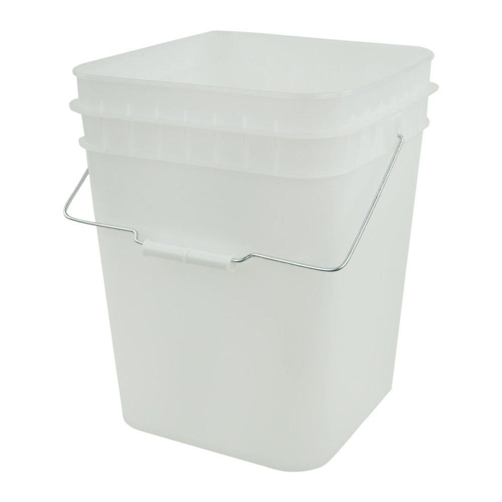 White 4-gallon durable plastic bucket with a metal handle and tight-fitting lid, FDA approved for food storage, suitable for Kitchen & Food, Storage and Serving, USA Made collections.