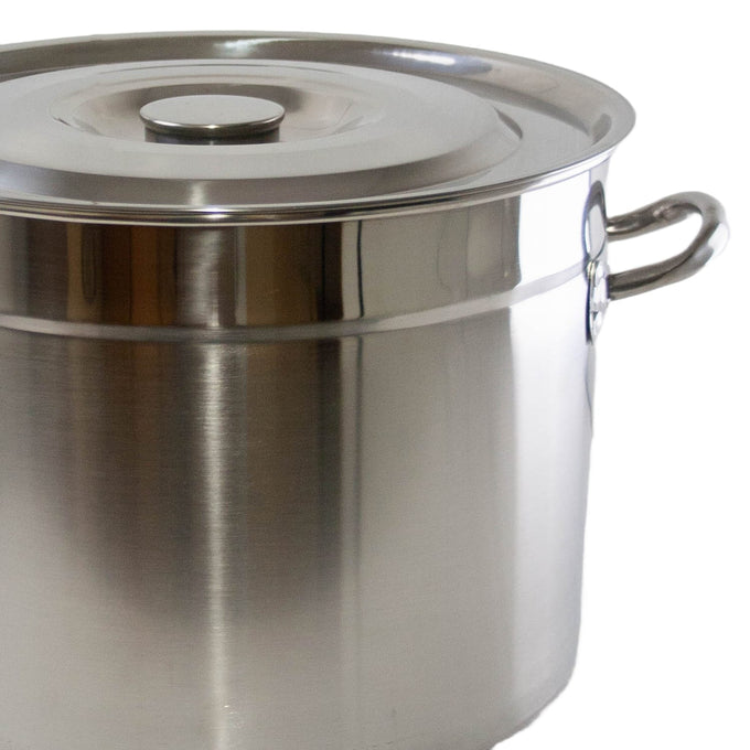 Polished stainless steel 20-quart canner and stockpot with lid and side handles, crafted for water bath canning, cooking, and food preservation in Kitchen & Food and Pots and Pans collections.