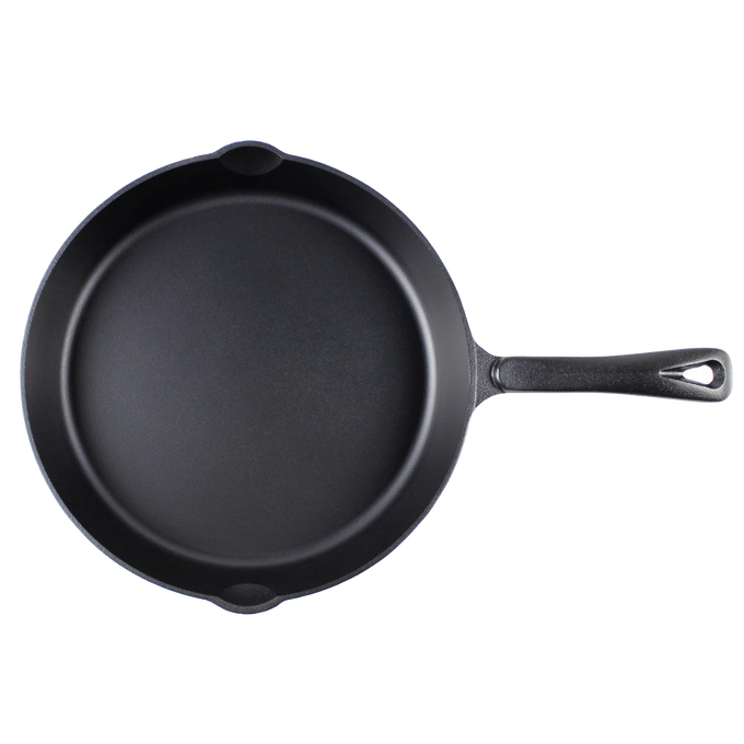 Handcrafted nitrogen-hardened cast iron skillet with smooth, stick-resistant surface, designed for cooking durability and ease, featured in Kitchen & Food, Cookware, and Cast Iron collections.