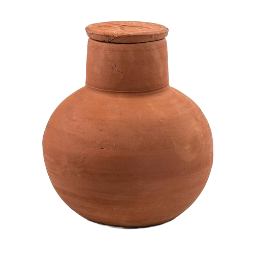 Unglazed terra cotta garden watering pot with a fitted lid, designed for efficient irrigation in small gardens, featured in Farm, Garden & Tool, Garden Accessories, and Lawncare collections.