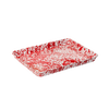 Red and white speckled enamel jelly roll pan with a vibrant porcelain finish, ideal for baking cakes, pastries, roasting vegetables, and serving, featured in Kitchen & Food and Cookware collections.