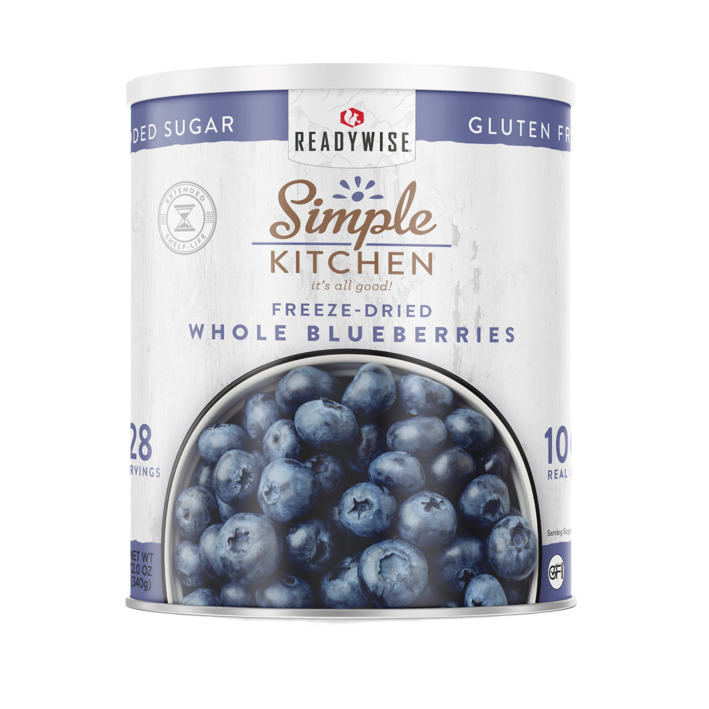 Can of handcrafted freeze-dried whole blueberries, gluten-free and no added sugar, made in USA, ideal for Farm, Garden & Tool, Kitchen & Food, Emergency Supplies, Food, Freeze Dried, and Best Sellers collections.