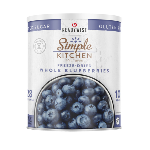 Can of handcrafted freeze-dried whole blueberries, gluten-free and no added sugar, made in USA, ideal for Farm, Garden & Tool, Kitchen & Food, Emergency Supplies, Food, Freeze Dried, and Best Sellers collections.