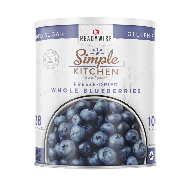 Can of handcrafted freeze-dried whole blueberries, gluten-free and no added sugar, made in USA, ideal for Farm, Garden & Tool, Kitchen & Food, Emergency Supplies, Food, Freeze Dried, and Best Sellers collections.