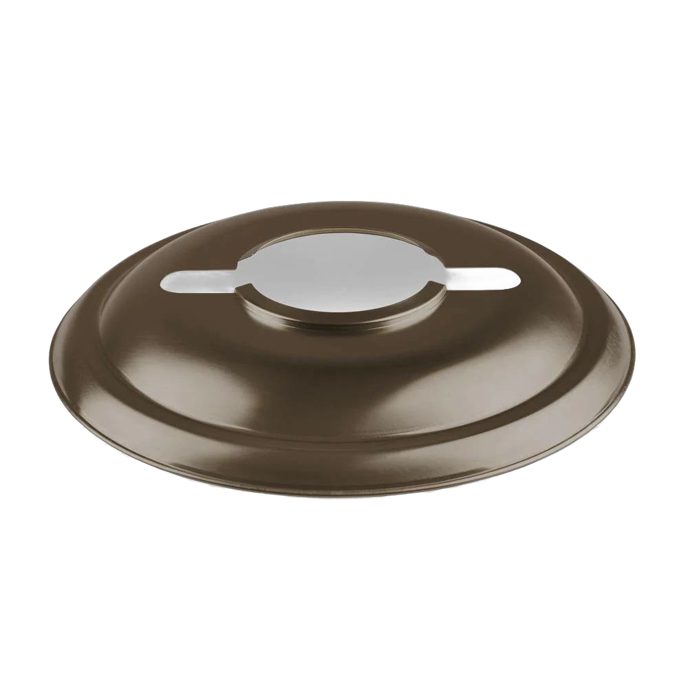 Handcrafted steel reflector in brown, designed to direct light downward and reduce glare for oil lanterns, ideal for Lamps & Lighting, Emergency Supplies, Oil Lamps, and Best Sellers collections.