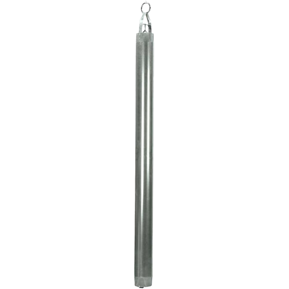 Long cylindrical galvanized steel well bucket with a watertight valve and reinforced construction, designed for reliable water retrieval in farm, garden, and emergency use.