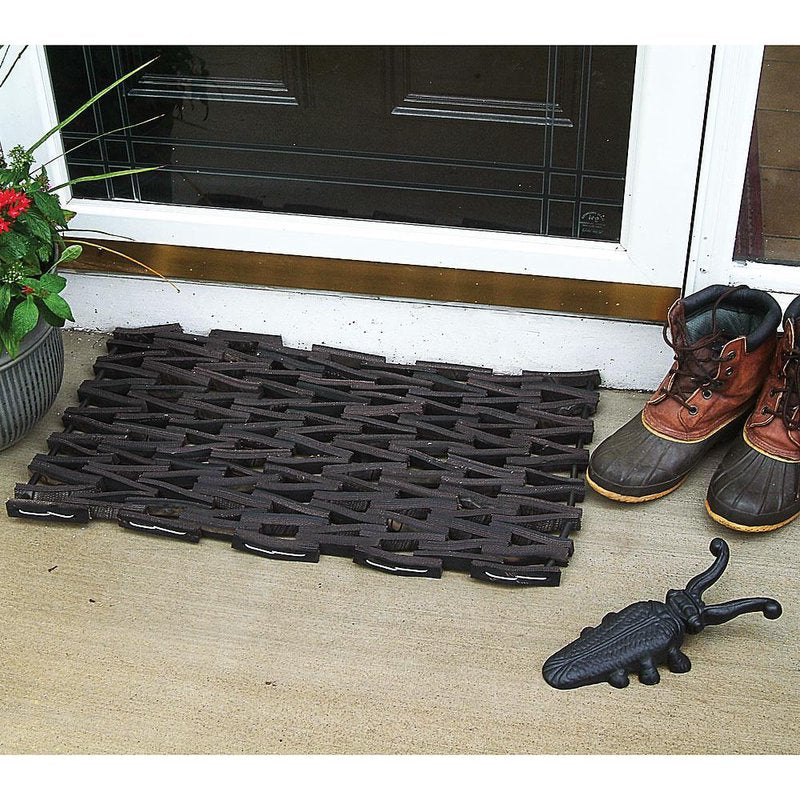 Durable woven tire strips doormat in a traditional herringbone pattern, handcrafted for heavy-duty use, ideal for Home & Decor, Household Helpers, and Best Sellers collections.