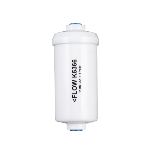 White cylindrical reduction element with blue caps and directional flow markings, designed for advanced water treatment in Appliances, Emergency Supplies, and Berkey Water Filters collections.