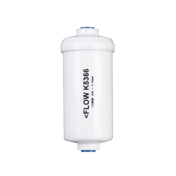 White cylindrical reduction element with blue caps and directional flow markings, designed for advanced water treatment in Appliances, Emergency Supplies, and Berkey Water Filters collections.