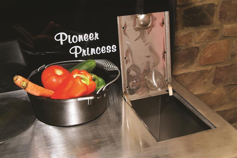 Close-up of a stainless steel well cover lifted on a polished cookstove surface with a basket of fresh vegetables including a carrot and bell pepper nearby, featured in Stoves, Cookstoves, and Best Sellers collections.