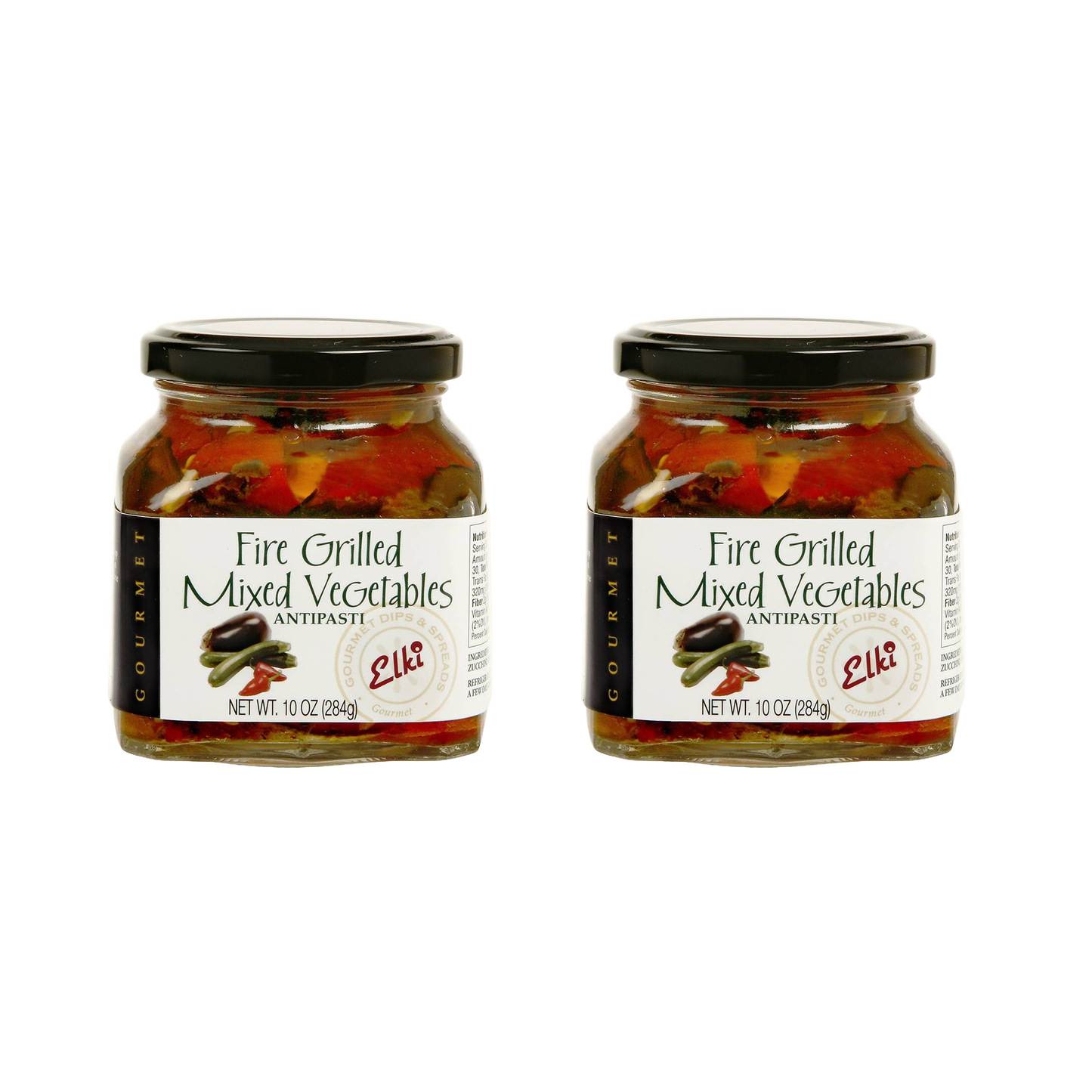 Two jars of handcrafted fire-grilled mixed vegetables antipasti with rich flavor, ideal for quick appetizers in Kitchen & Food, Food, Pantry, Best Sellers, and Promo Eligible collections.