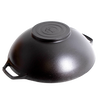 Heavy-duty cast iron wok with wide flat base and dual handles, featuring durable construction and excellent heat retention, ideal for Kitchen & Food and Cast Iron cookware collections.
