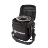 Durable black ripstop fabric transport bag with reinforced walls and removable shoulder strap, designed for safely carrying an outdoor stove, ideal for camping and farm use.