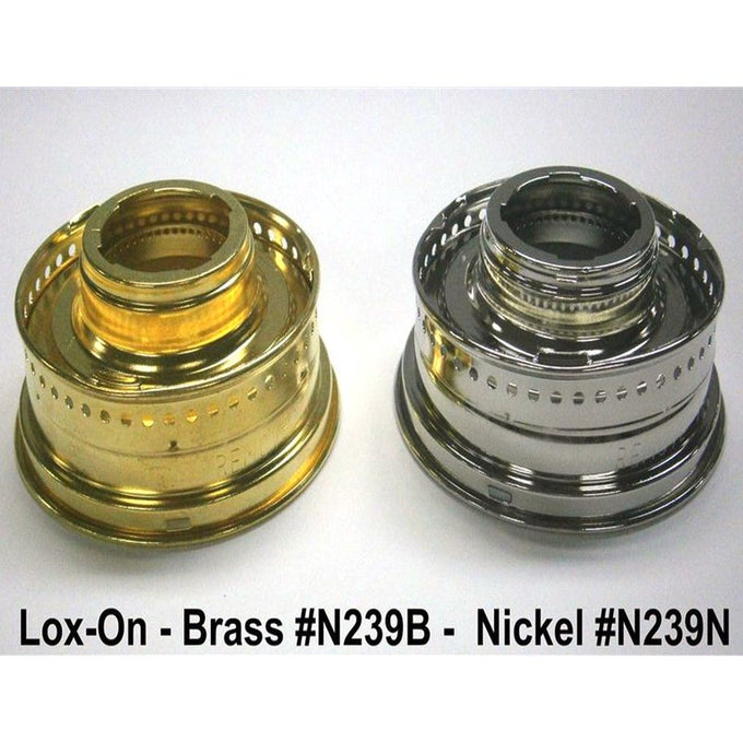 Pair of polished brass and nickel lamp gallery tops designed for oil lamp burners, compatible with various models and featured in Lamps & Lighting, Parts and Accessories, and Best Sellers collections.