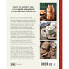 Back cover of a handcrafted cookbook featuring detailed text about traditional cooking techniques, with images of fermented vegetables in a jar, cultured dairy in a bowl, and sliced homemade bread, part of best sellers in books and cookbooks collections.