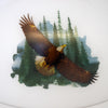 Handcrafted 10-inch white glass lamp shade featuring a soaring eagle over pine trees, softening oil lamp light, ideal for Lamps & Lighting, Lamp Shades, Parts and Accessories, and Best Sellers collections.