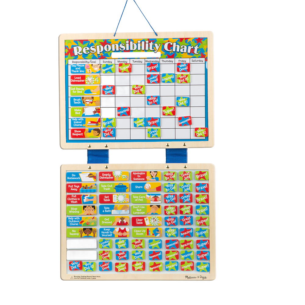 Handcrafted magnetic responsibility chart featuring colorful behavior and reward magnets, designed for encouraging positive habits in children's indoor play and best sellers collections.