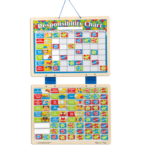 Handcrafted magnetic responsibility chart featuring colorful behavior and reward magnets, designed for encouraging positive habits in children's indoor play and best sellers collections.