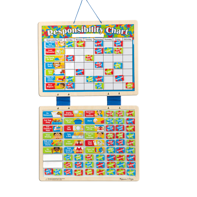 Handcrafted magnetic responsibility chart featuring colorful behavior and reward magnets, designed for encouraging positive habits in children's indoor play and best sellers collections.
